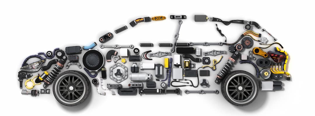 Car Silhouette Made Of Details 3d Render On White